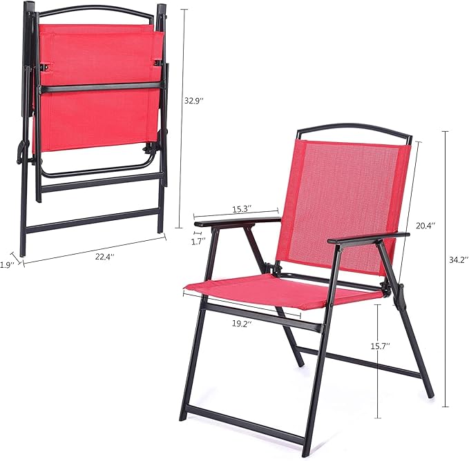 Outdoor Folding Patio Dining Chairs Set of 4 With Armrest Heavy-Duty Lightweight Protable Foldable Patio Sling Chair for Garden Lawn Poolside Backyard Deck Bistro Balcony Sillas Furnitures(4, red)