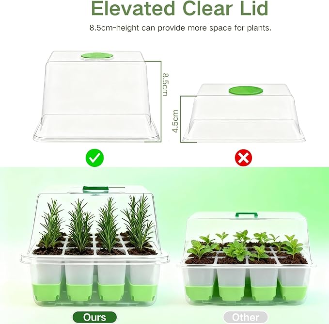 Silicone Seed Starter Tray with Humidity Dome, Indoor Seedling Starter Kit, 5-Pack Flexible Germination Trays - Adjustable Vent, Reusable & Dishwasher Safe for Herbs/Vegetables/Flowers