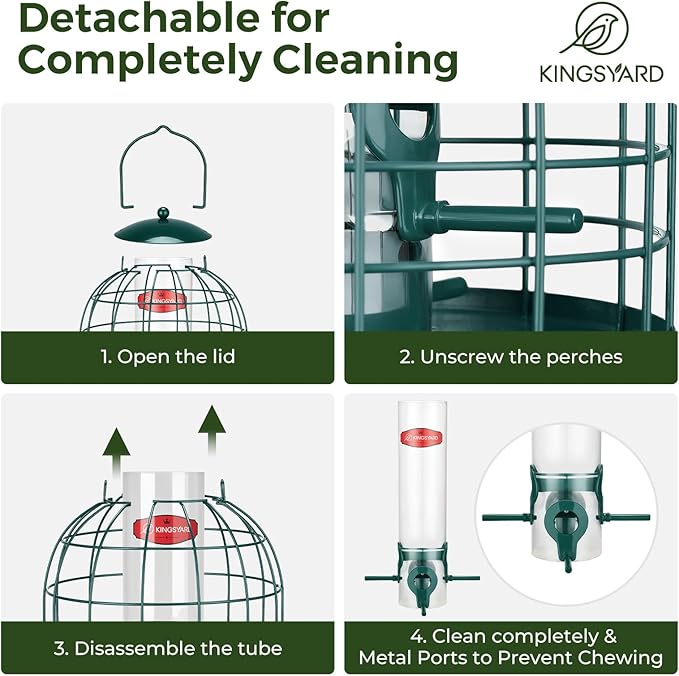 Kingsyard Metal Bird Feeder for Outdoors, Squirrel Proof Caged Tube Feeders Hanging Green, Wild Small Birds Rainproof Station for Garden Yard Seed Easy Clean, Green
