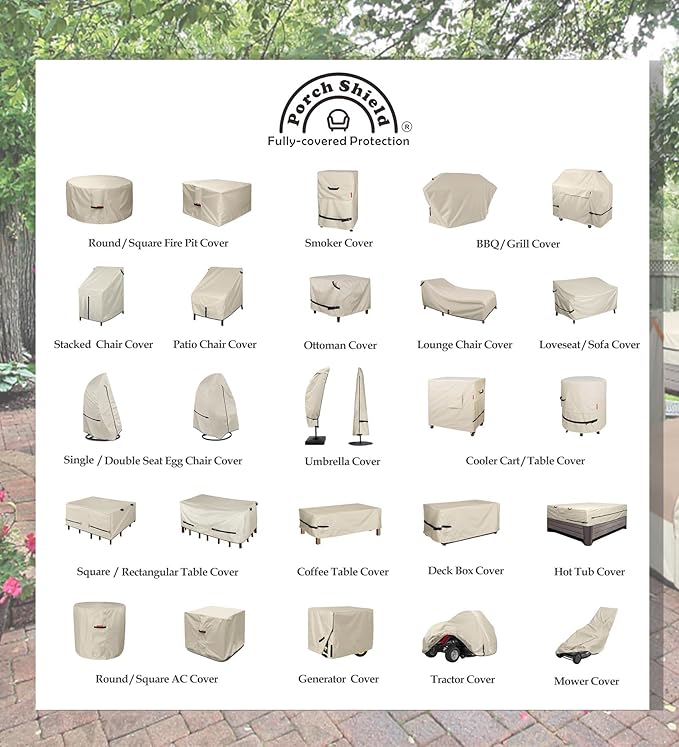 Porch Shield Patio Chair Covers - Waterproof Outdoor Lounge Deep Seat Adirondack Chair Cover 2 Pack - 34W x 37D x 36H inch, Beige
