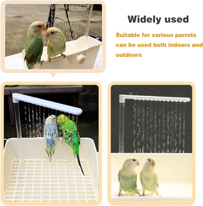 Parrot Bathtub Bird Automatic Bath Shower,Large Bird Shower Fountain Indoor Bathtub with Running Water, Contains USB and Pump,for Pet Birds, African Grey, Cockatiel, Conure, Budgie, Lovebird(White)
