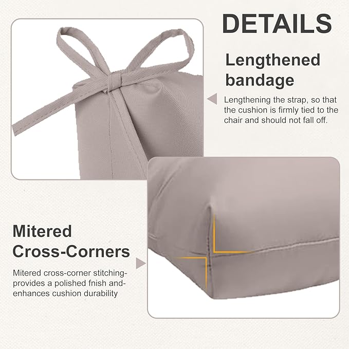Outdoor High Back Chair Cushions 2-Pack, 44"x22"x 4" Fade-Resistant Waterproof Tufted Pads with Ties for Patio Rocking & Adirondack Chairs (Khaki)