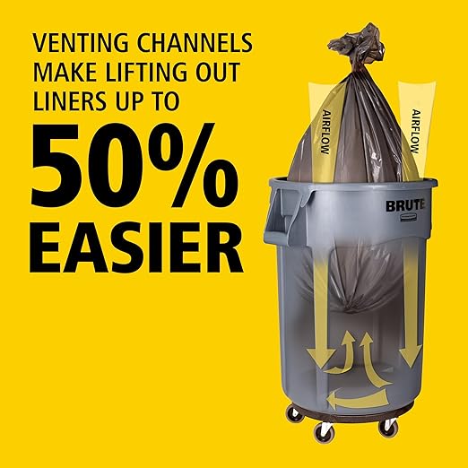 Rubbermaid Commercial Products BRUTE Heavy-Duty Round Trash Can with Venting Channels, 20-Gallon, Black, Waste Container for Landscapers/Construction Sites/Restaurants/Offices/Warehouses/Home/Driveway