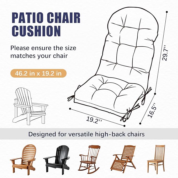 Gnostik 2 Pcs Outdoor Adirondack Chair Cushion,Floral Waterproof Indoor/Outdoor Thicken Larger High Back Outdoor Chair Cushions Lounge Cushion Anti-Slip Replacement Cushions for Patio Furniture