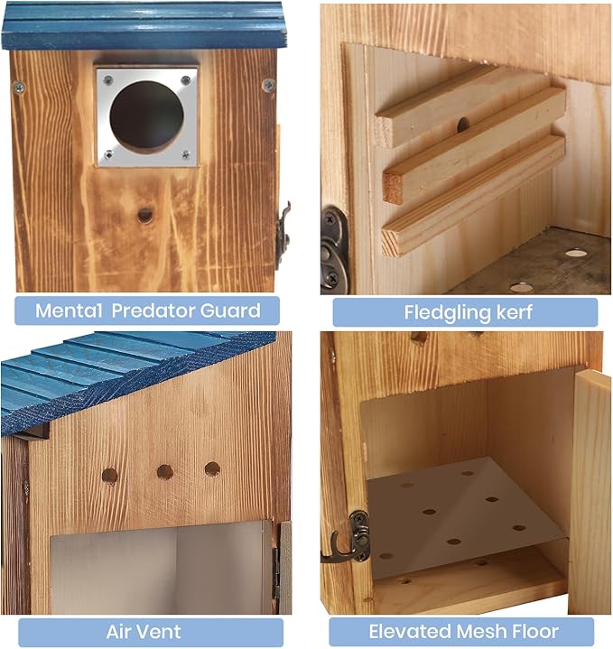 Blue Bird Houses for Outside with Gift Box - Durable Birdhouses for Outdoors with Clear View Panel & Predator Guard for Bluebird Wren Swallow Finch Chickadee Cardinal