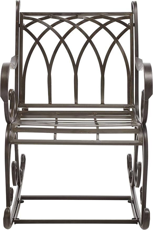 SAFAVIEH Outdoor Collection Medrano Victorian Rustic Brown Wrought Iron Rocking Chair