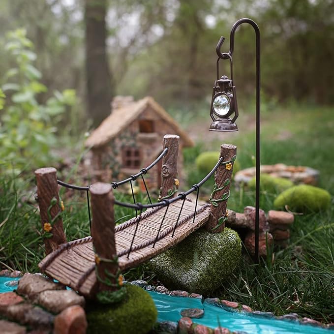 Treasure Gurus Rope Wooden Bridge Outdoor Fairy Garden Ornament Miniature Dollhouse Decor Accessory