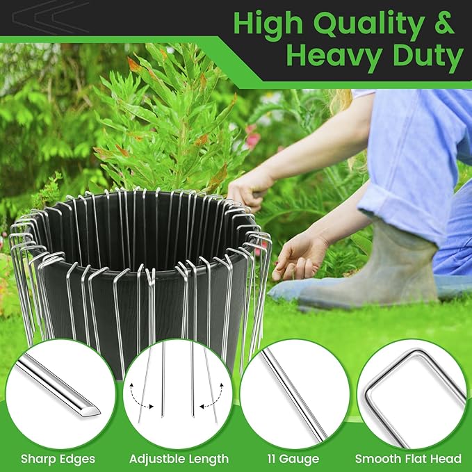 60 Pack 6 Inch Landscape Staples 11 Gauge Heavy Duty Galvanized Garden Stakes, U-Shaped Ground Pins for Weed Barrier Fabric, Drip Irrigation Tubing, Sod, Lawn & Christmas Outdoor Decorations