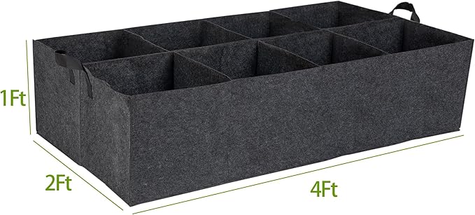 8 Grids Fabric Grow Bags, 4x2x1ft Thickened 400G Nonwoven Fabric Raised Garden Beds with Handles - Indoor Outdoor Planters for Vegetables, Herbs, Flowers