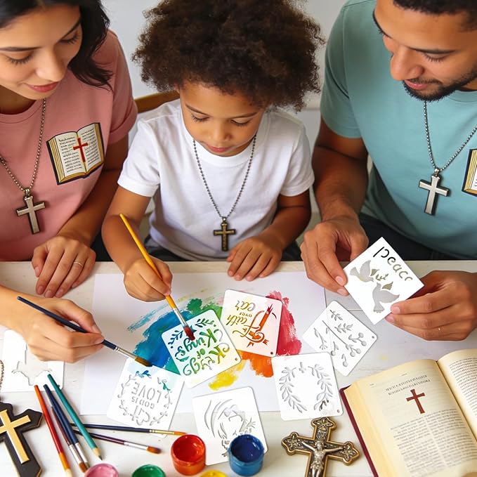 72 PCS 3x3 Inch Christian Cross Stencils for Painting - Religious Jesus Christ God Reusable Painting Templates, Christ Stencil Crafts Drawing Templates DIY Scrapbook, Home Wall, Canvas Wood Signs