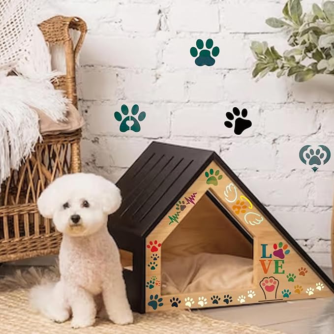 70pcs Small Paw Print Stencils for Painting on Wood Tiny Dog Cat Stencils and Patterns Animal Stencil Heart Template Paint Stencils on Art Craft Canvas Wall Fabric Rock(70 paw Print)