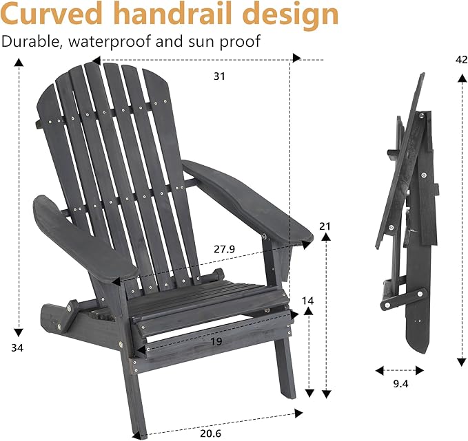PayLessHere Adirondack Chairs, Weather Resistant Patio Chairs with Pinewood Wooden Textured for Patio Lawn Garden Backyard Deck Pool Beach Fire Pit
