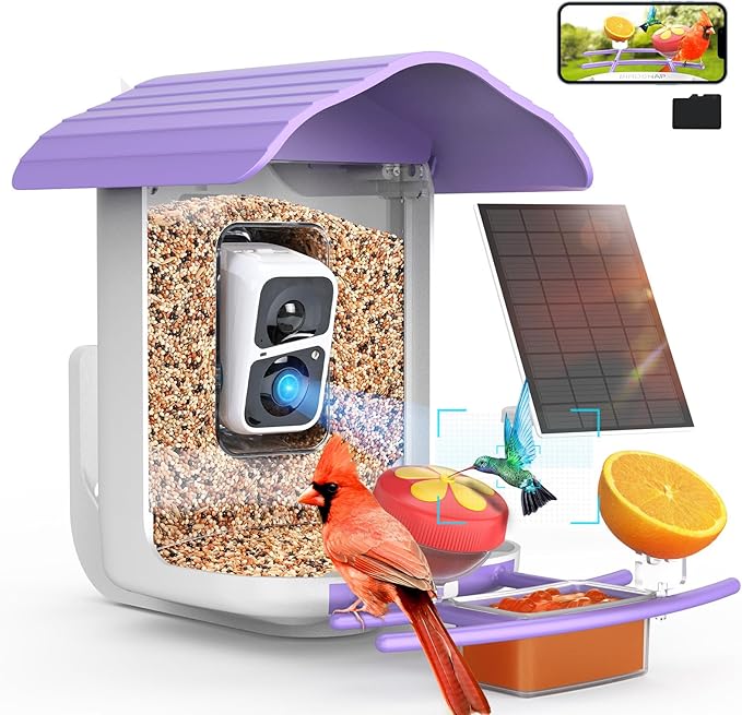 birdsnap® PAV-Bird Feeder with Camera,2K HD with 64GB Card, AI Identify Smart Bird House Cam Solar Panel,Live Stream,Motion Detection,Auto Record Video for Backyard Outdoors,Ideal Gift for Bird Lover