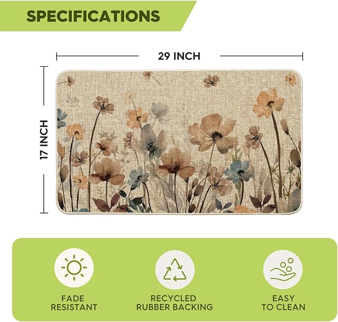 Artoid Mode Poppy Floral Leaves Spring Doormat, Home Summer Decor Low-Profile Switch Rug Door Mat Floor Mat for Indoor Outdoor 17x29 Inch
