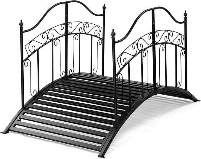 Outvita Metal Garden Bridge for Outdoor, Elegant Decorative Bridge with Powder-Coated Finish and Security Guardrail for Patio Pond Backyard Landscaping (Fairy Tale)