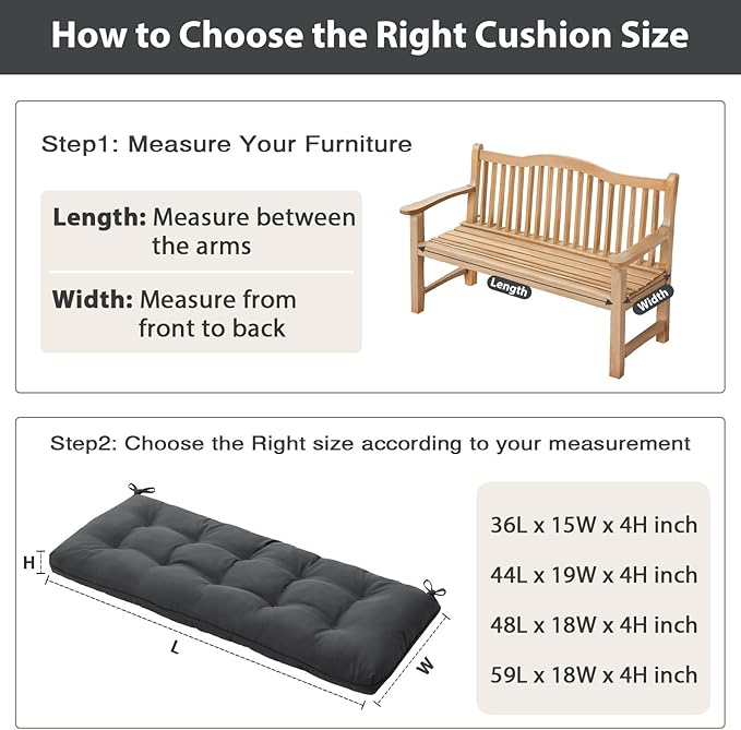 4" Thick Outdoor Bench Cushion 36x15x4 Inch, Waterproof Patio Furniture Cushions, Bench Seat Cushion for Porch Swing, Window, Indoor