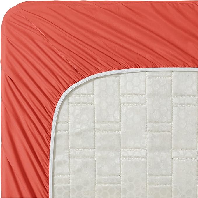 Clara Clark Fitted Sheet, Extra Deep Pocket Fits Deep Mattress, Luxury Soft Fitted Sheet Only, Queen Orange