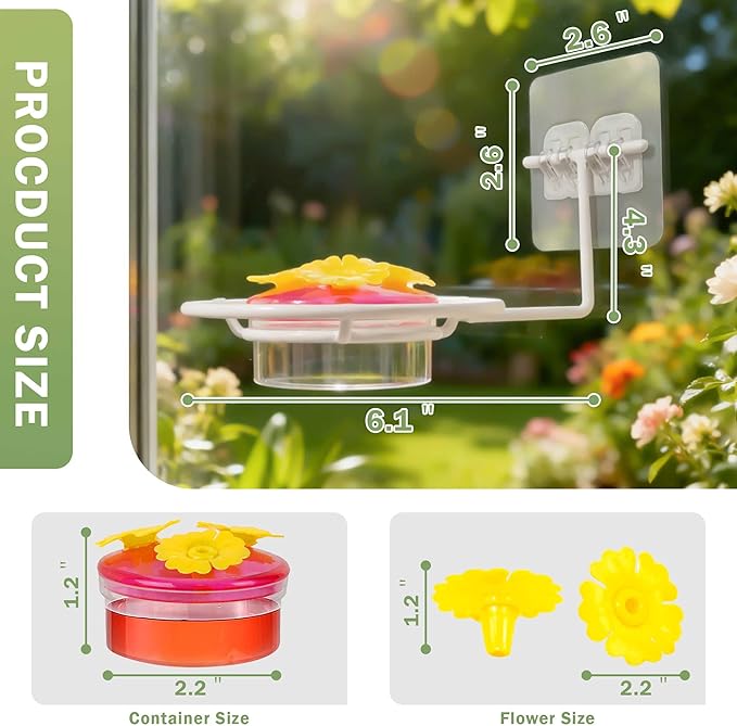 Window Hummingbird Feeders for Outdoors: 2 Pack Hummingbird Feeders for Windows, Easy to Clean and and Refil Nectar - Plastic Humming Bird Feeder with Metal Base & 6 Feeding Ports, Gifts for Mom Dad