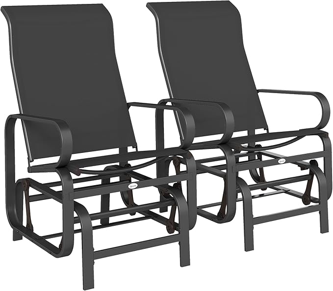 Outsunny Outdoor Glider Chair Set of 2, Gliders for Outside Patio with Smooth Rocking Mechanism and Lightweight Construction for Backyard, Black