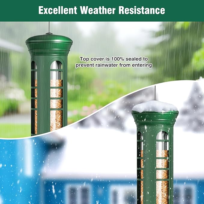 Squirrel Proof Bird Feeder for Outdoors Hanging, Removable Base, Easy to Clean, Weatherproof & Rustproof, Metal Tube Bird Feeder for Cardinals Finches Blue Jays, Gift for Mom, Dad