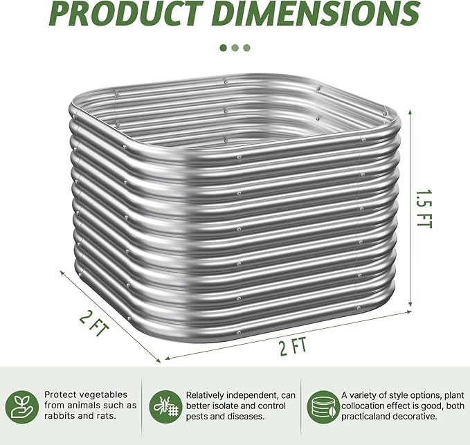 4 Pack Tall 2x2x1.5FT Raised Beds for Gardening, Corrugated Galvanized Steel Raised Garden Bed, Outdoor Metal Above Ground Garden Bed for Vegetables and Flowers