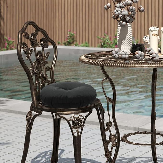 FUNHOME Bistro Chair Cushions 15 inch,Set of 2,Tufted Round Chair Cushions with Ties,15"x15"x4",Water Resistant Round Seat Cushion for Barstool Chairs,Patio Garden Kitchen Outdoor Furniture(Black)