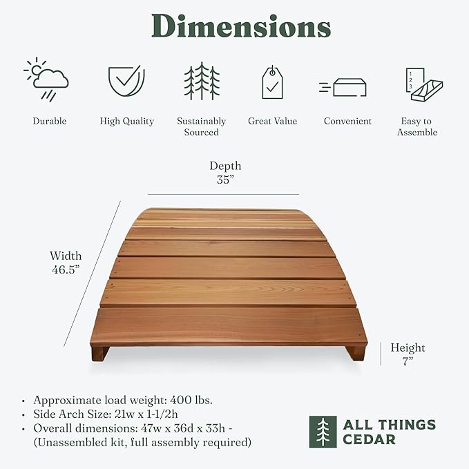 All Things Cedar Wooden Bridge, Outdoor Garden Walkway for Backyard Ponds, 4', Natural - Landscaping Pathway Wood Decor and Accessories for Yard and Patio