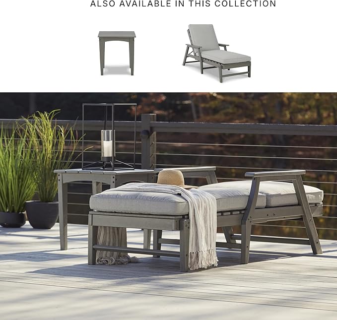 Signature Design by Ashley Visola Contemporary Outdoor Cushioned Chaise Lounge with Adjustable Backrest, Nuvella Weather Resistant Fabric, Gray