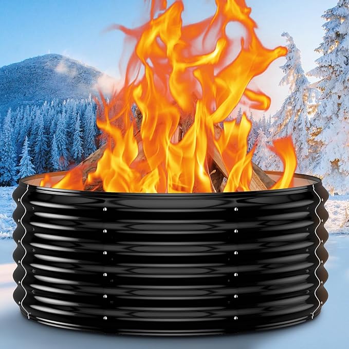 32 Inch Outdoor Fire Pit Ring, 17'' Tall Wood Burning Firepit & Fireplace for Outside, Heavy Duty Galvanized Steel Fire Pits Insert, High Heat Resistant Fire Bowl for Backyard Bonfire,Patio,Camping