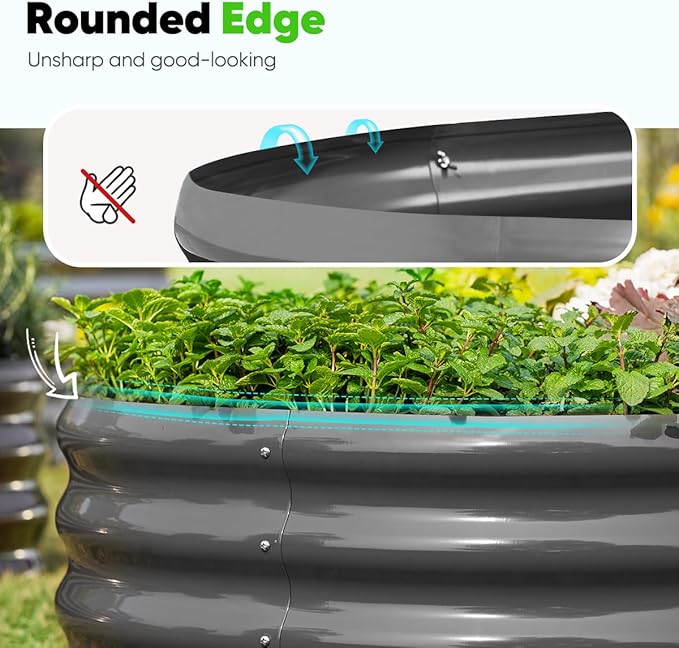 Quictent Galvanized Raised Garden Bed Kit with Self Watering System and Mesh Cover, Large Oval Metal Outdoor Planter Garden Boxes for Vegetables Herbs Flowers, 8x3x1Ft