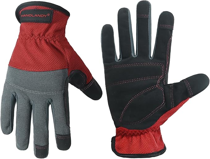 HANDLANDY Work Gloves for Men & Women, Utility Mechanic Working Gloves Touch Screen, Flexible Yard Work Gloves