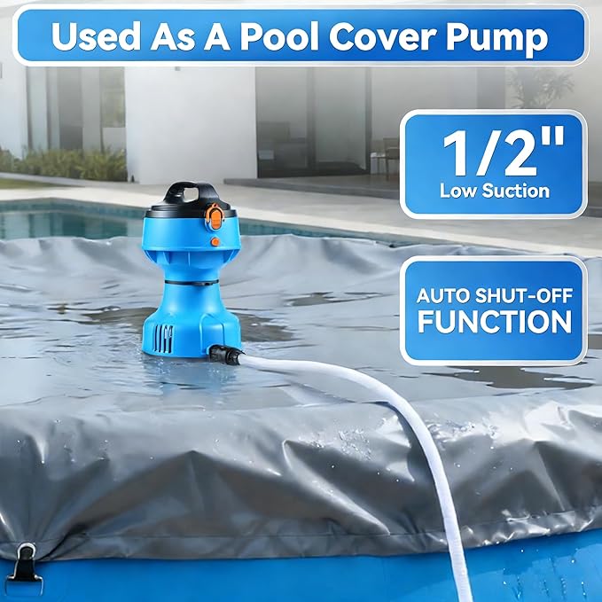 1/4HP Cordless Water Transfer Pump Submersible Water Pump 750GPH 30FT Head IPX8 Included 2x4000mAh 21V Battery and Charger Pool Cover Pump 3/4" Outlet for Pool Pond Garden Bathtub RV Boat