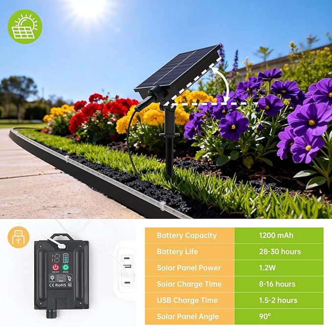 Landscape Edging with Solar String Lights, 10FT, 2in Depth, Metal Stakes & Light Remote, No-Dig Garden Edging with Timer & 19 Light Modes Landscape Border for Curved Straight Beds, Black