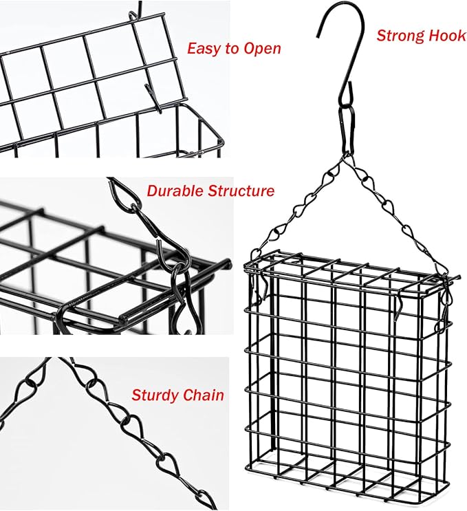 One of Durable Outdoor Garden Yard Suet Bird Parrot Easy Open Reusable Feeders for Outside Patio Wild Bird Hanging Fruit Capacity Suet Cake Food