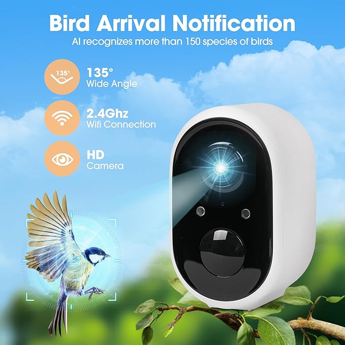 Smart Bird House with AI Identify Camera, 1080P Birdhouse for Outside with Night Vision, Birdhouse with Camera APP Control, Solar Powered Bird House, 2.4G WiFi App to Observe Bird Activities