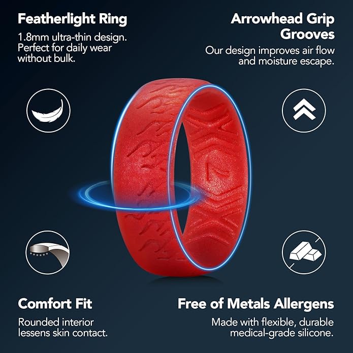 King Will Silicone Ring for Men and Women, 1.8mm Ultra Thick 6.6mm Width, Dome Metallic Style Comfort Fit - Breathable Durable Flexible Wedding Band
