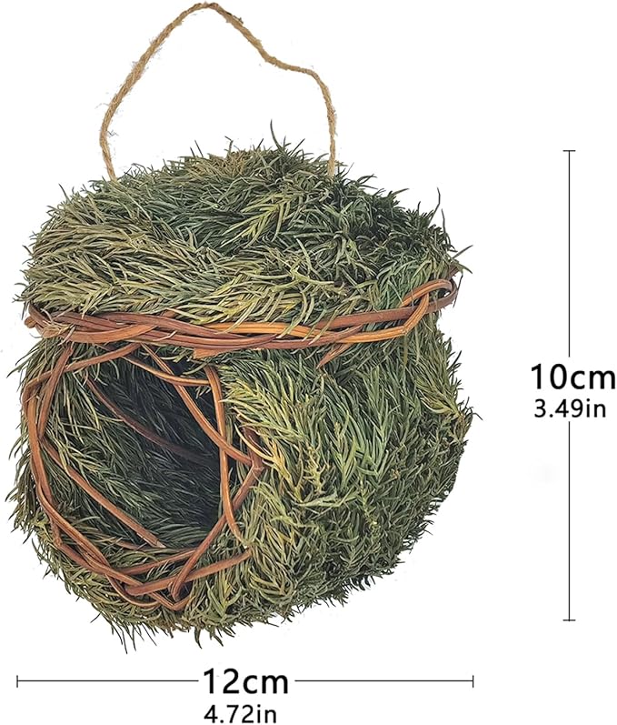 2 Pack Green Grass Birdhouse for Outside Garden Decoration Hanging Bird Hut Bird Nest Cozy Resting Place for Wild Birds (About 3.5-4.5inch)