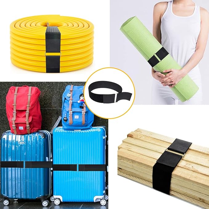 2" x32ft Reusable Cinch Strap with 20 Metal Buckles, Cut-to-Length Fastening Securing Straps, Adjustable Nylon Cable Straps and Cord Ties for Organizer or Storage, 2 inch Wide, Black