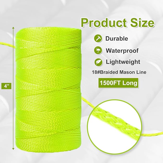Mason Line String Line,1500 Ft Length Nylon Twine,18 Braided Nylon String for Gardening Or Masonry Tools,Twine String for Gardening,Yellow