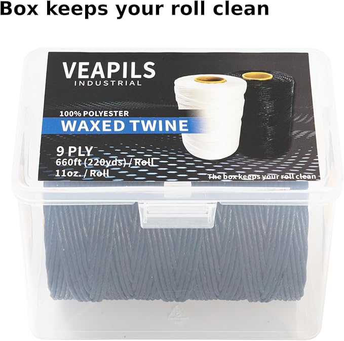 9-Ply Black String Waxed Twine, 660 Feet per Roll Heavy Duty Twine String, Black Cable Tie Down Wax Lacing Cord for Indoor or Outdoor Use,Thick Black Twine Wax String with 160 LBS Tensile Strength (1)