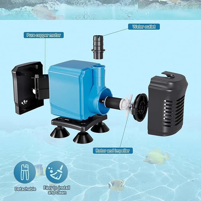 LYPHARD AQUARIUMS 65W Submersible Water Pump Flow 770GPH, High Lift 8.2ft, Ultra Quiet Pond Pumps Aquarium Pump for Fish Tank, Hydroponics, Outdoor Fountain