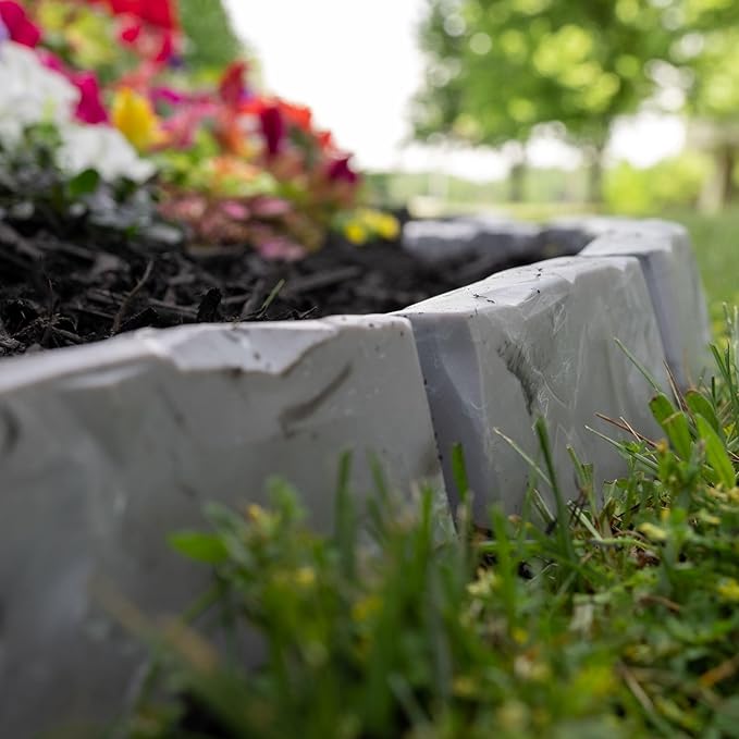 EasyFlex No-Dig Landscape Edging with Anchoring Spikes, 2.7 in. Tall Decorative Stone-Look Garden Border, 60 Foot Kit, Slate Gray