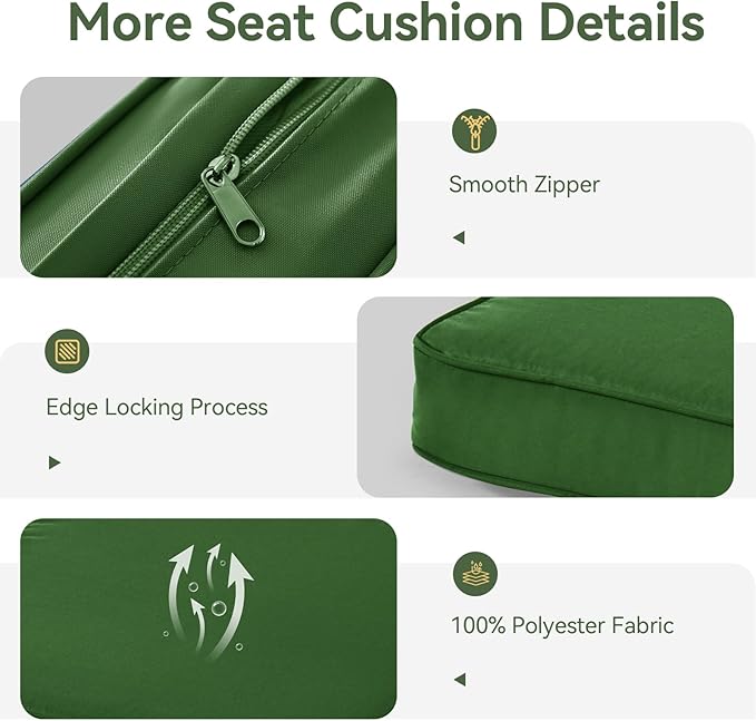 Aoxun Replacement Cushions for Outdoor Furniture, 14-Piece Outdoor Cushions for Patio Furniture, Deep Seat, Waterproof & Fade Resistant Couch Cushion for 6-Seat Patio Conversation Sets, Dark Green