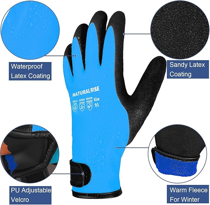 NATURALRISE 100% Waterproof Gloves for Men & Women,Winter Work Gloves with Grip for Cold Weather