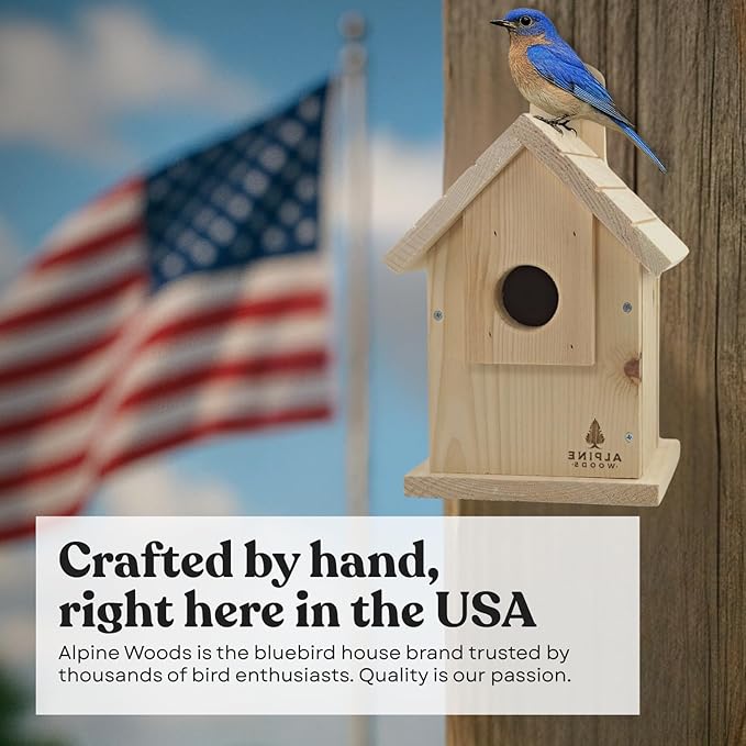Wooden Bird Houses for Outside, Blue Bird Hanging Bird House for Garden Patio Decorative, Handmade Bluebird House Nesting Box Comes Fully Assembled, Size 6" x 6" x 9" - Made in USA