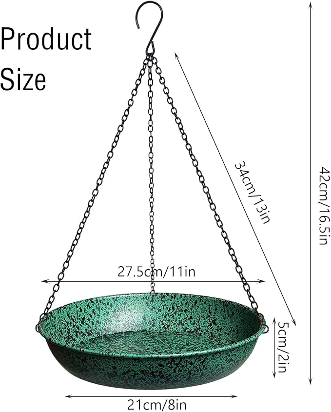 Hanging Bird Baths for Outside, 11 inch Outdoor Metal Bird Feeder for Garden Yard Decor Green
