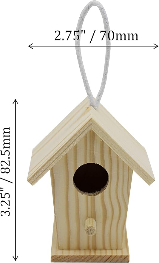 Creative Hobbies 12-Pack of Mini Wooden Bird Houses to Paint, with Hanging Cords, Unfinished DIY Design Your Own Great for Crafts, Weddings, Bible Camp and More!