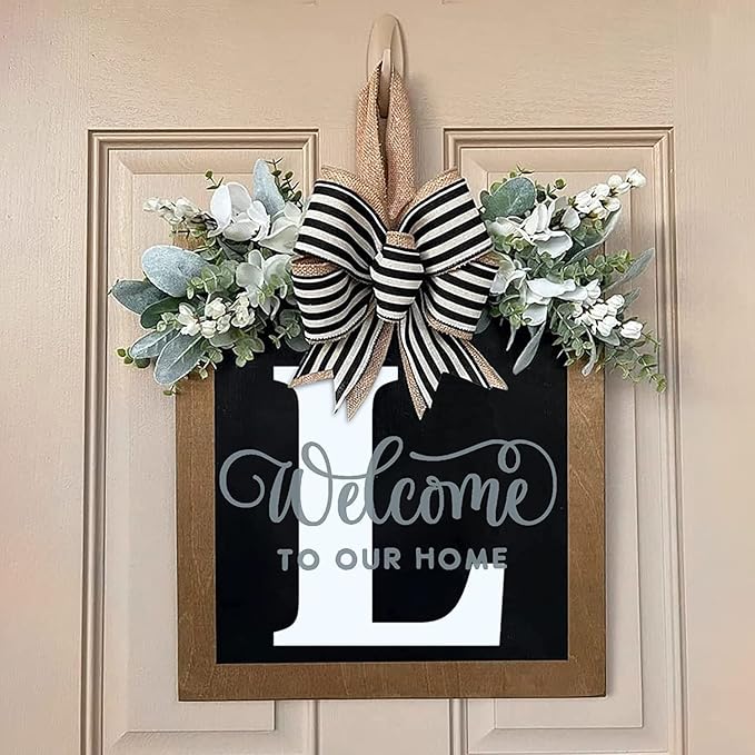 Last Name Front Porch Decor, Welcome Sign Wreath, Outdoor Decorations, 26 Letter Hanging for Door, Spring Wreaths, All Seasons Monogram (L)