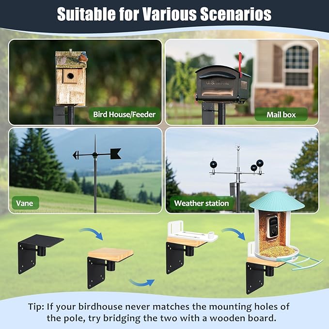 Bird House Pole, 60" Adjustable Bird Feeder Pole with Stand Stake, Heavy Duty 1.2 Inch Diameter Metal Bird Mounting Pole for Yard Garden Outdoors Park, Bluebird, Hummingbird, Black