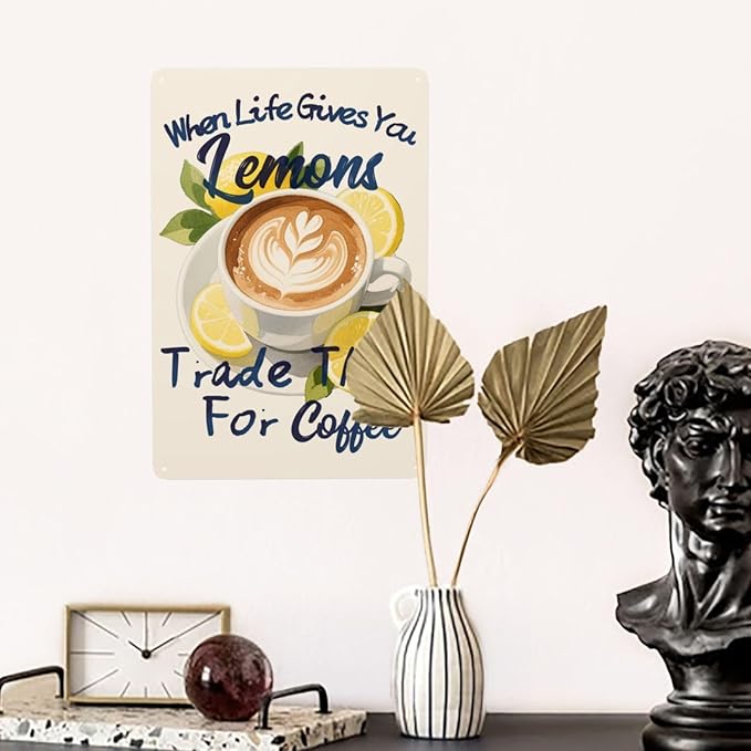 Kitchen Lemon Coffee When Life Gives You Lemons Vintage Metal Tin Sign Retro Rustproof Funny Art Wall Decor Gift for Home Cafe Bar 8x12 Inch